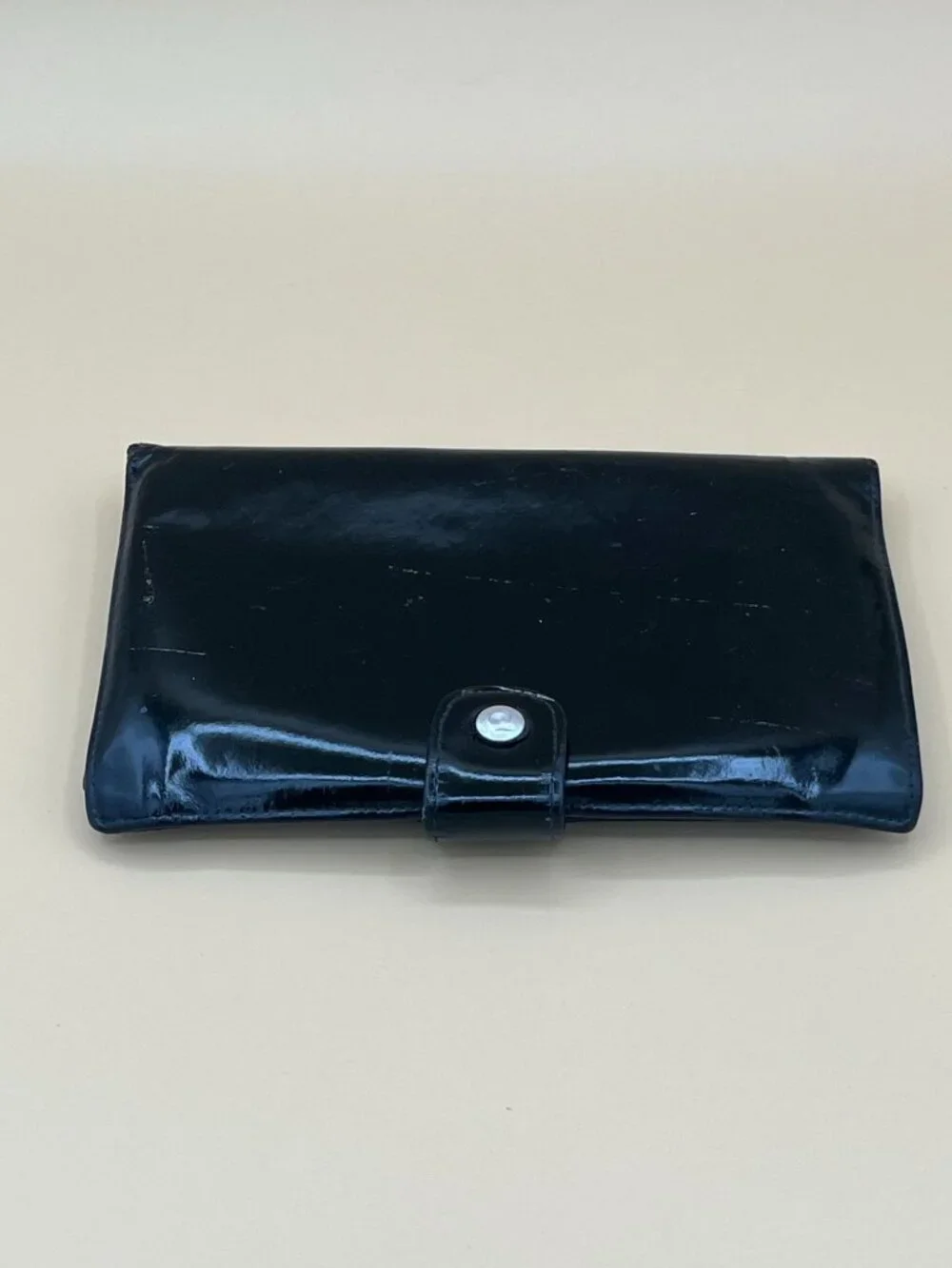 Title: CHANEL Vintage Black Patent Leather CC Logo Long Wallet Kisslock Coin Mad